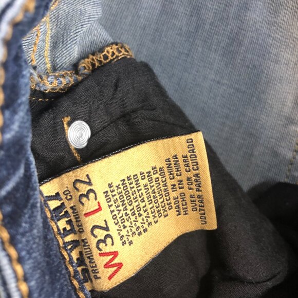 Seven7 Jeans Mens 32x30 Blue Slim Straight Fit Denim Stretch Whiskering Faded - Picture 3 of 11